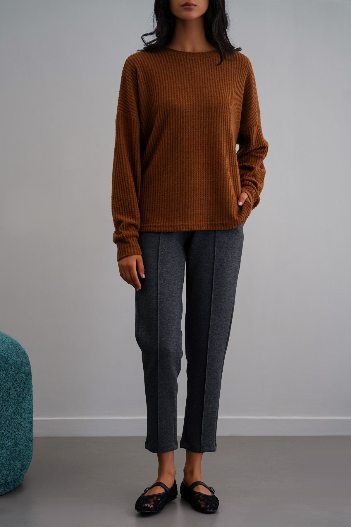 CHARCOAL STRAIGHT EASY SLACKS
