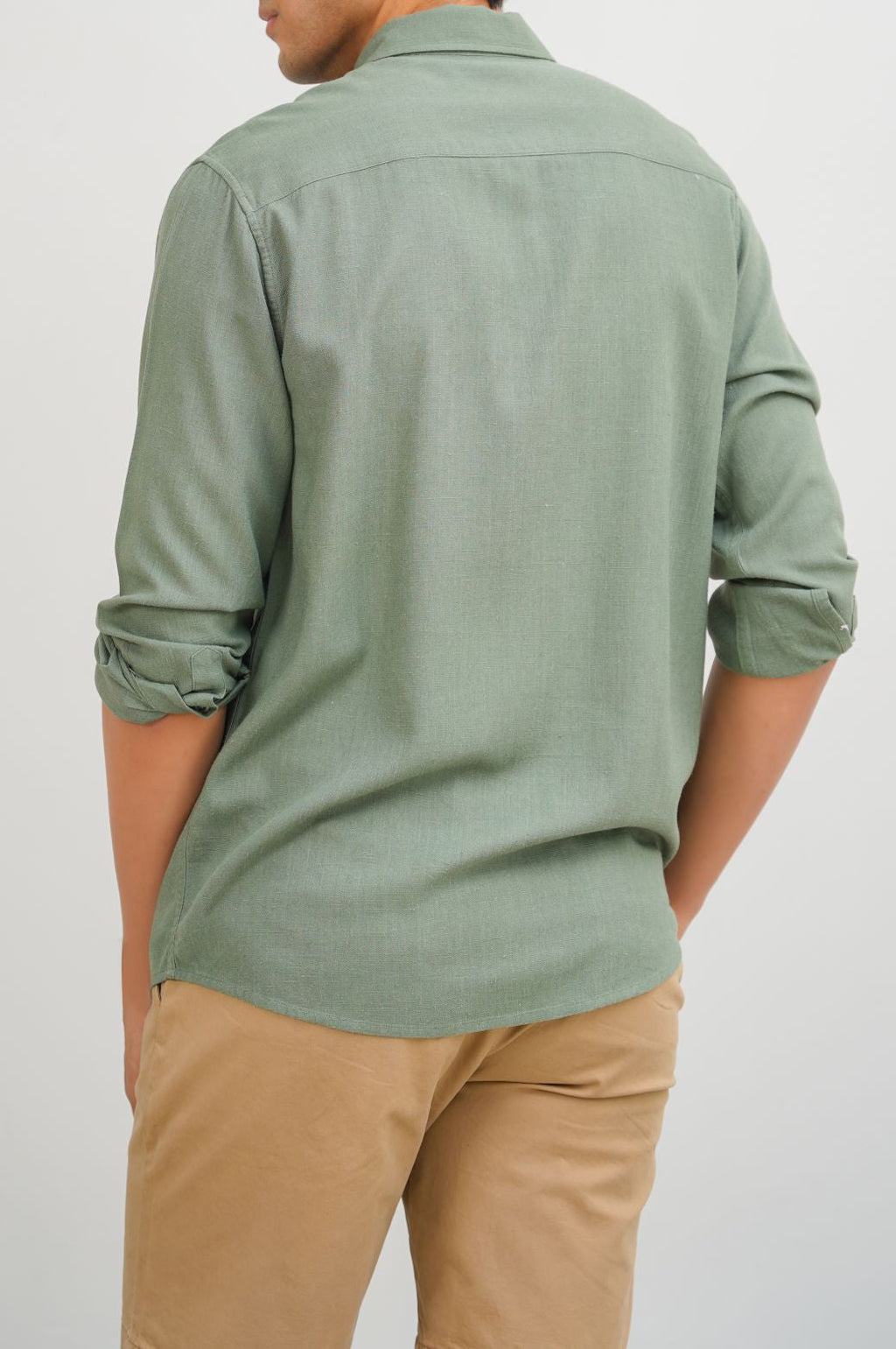 GREEN LINEN SLUB COLLAR SHIRT