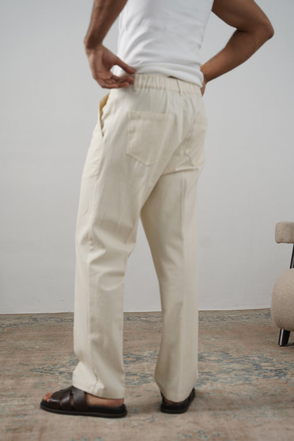 ECRU ADJUSTABLE DENIM TROUSERS