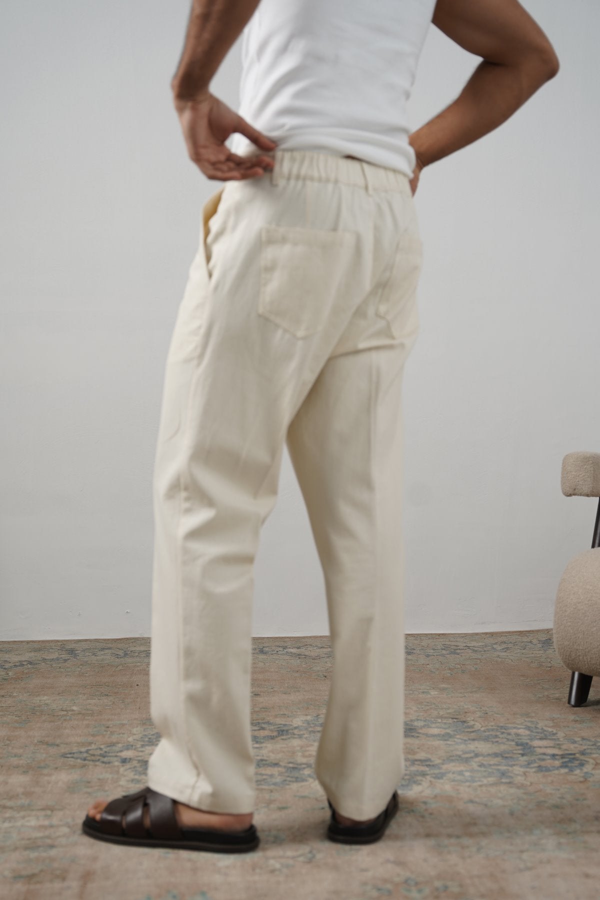 ECRU ADJUSTABLE DENIM TROUSERS