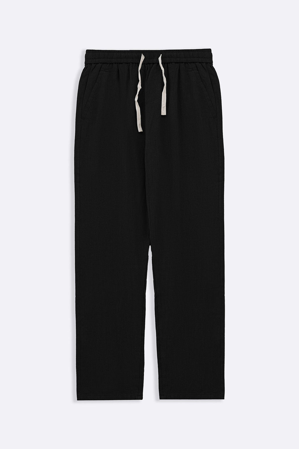 BLACK TEXTURED COTTON TROUSERS
