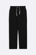 BLACK TEXTURED COTTON TROUSERS