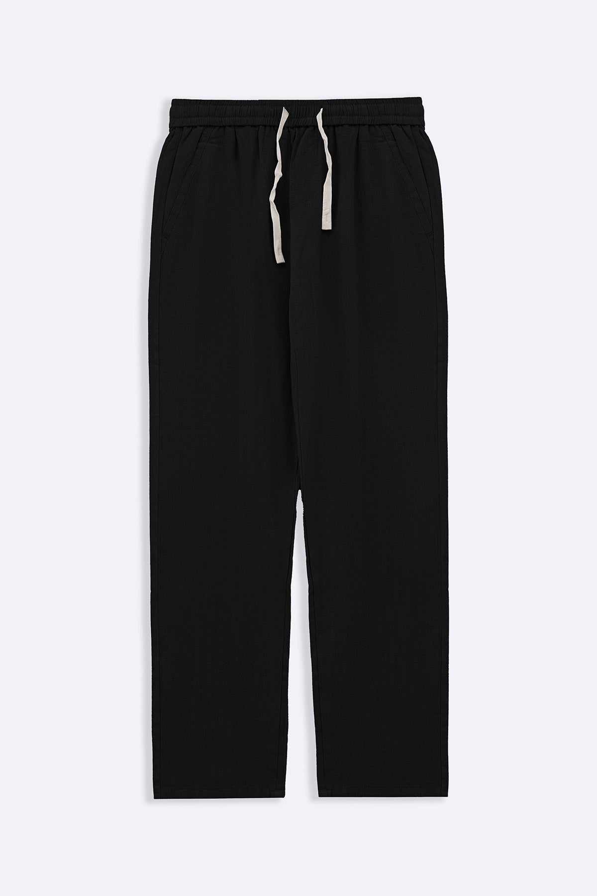 BLACK TEXTURED COTTON TROUSERS