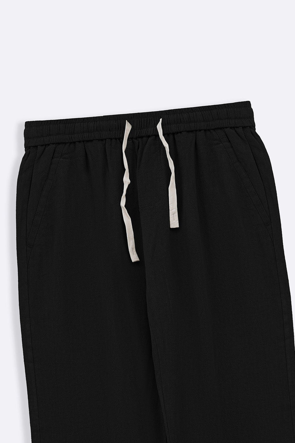 BLACK TEXTURED COTTON TROUSERS