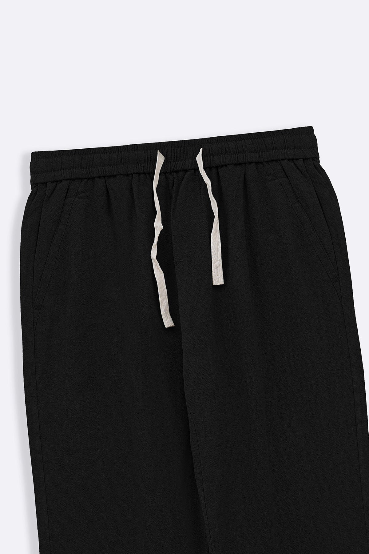 BLACK TEXTURED COTTON TROUSERS