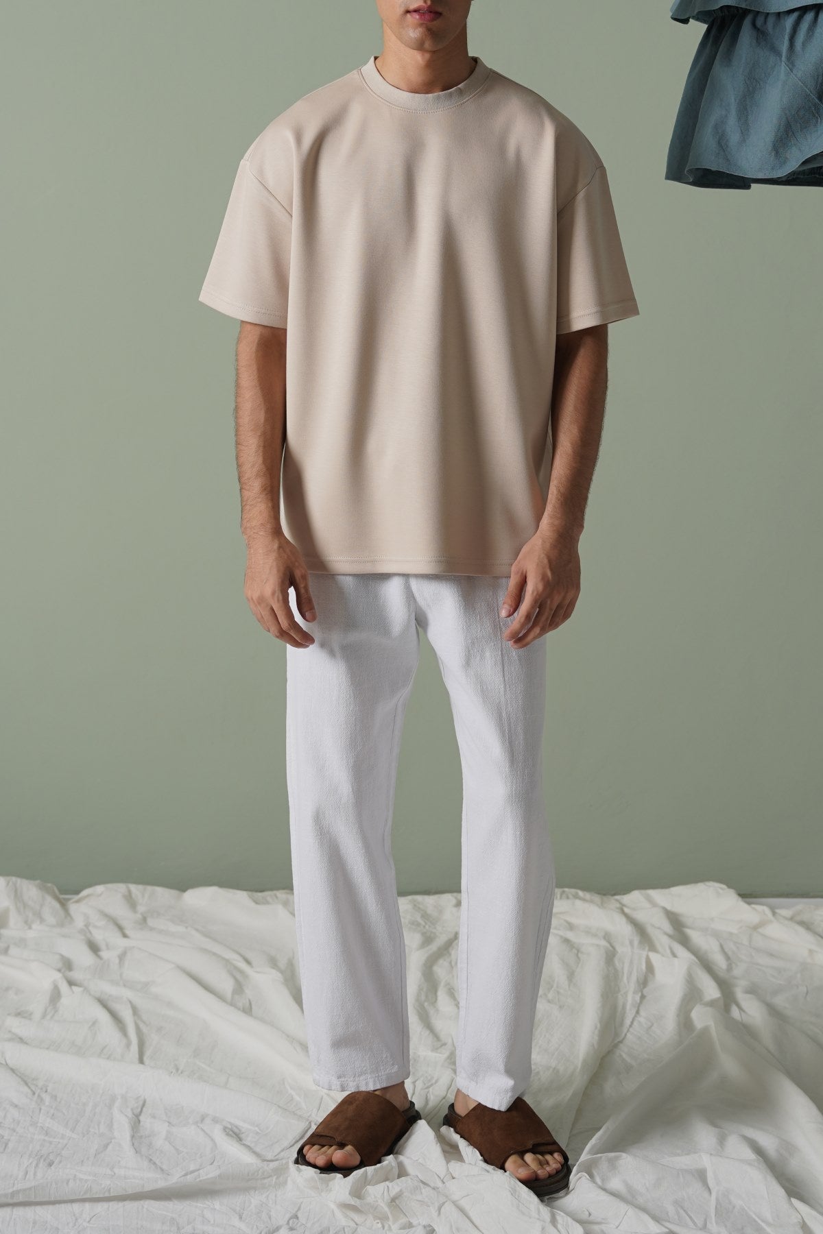 WHITE TEXTURED COTTON TROUSERS