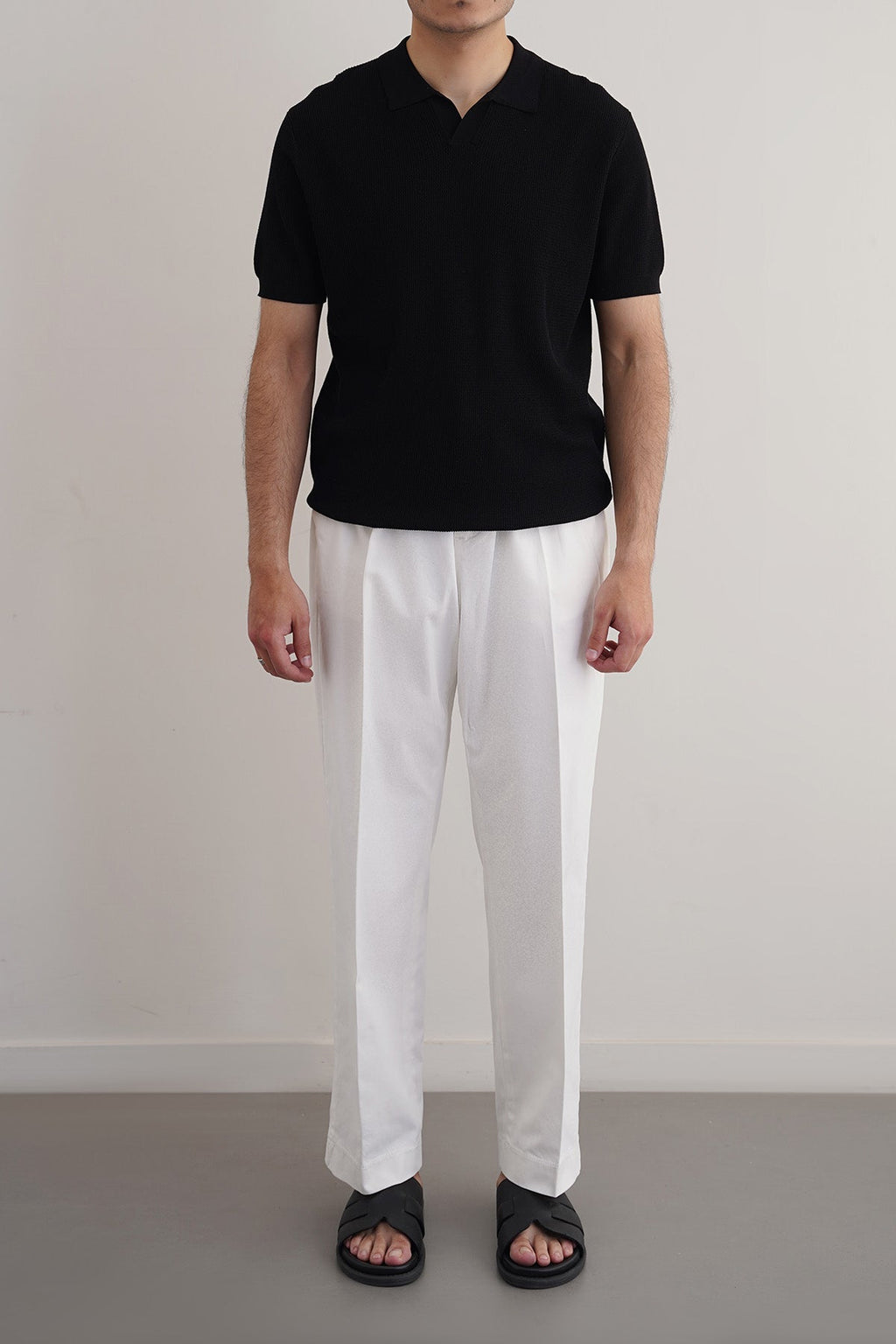 OFF WHITE PLEATED COTTON TROUSERS