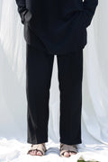 BLACK LINEN BLEND RELAXED TROUSERS