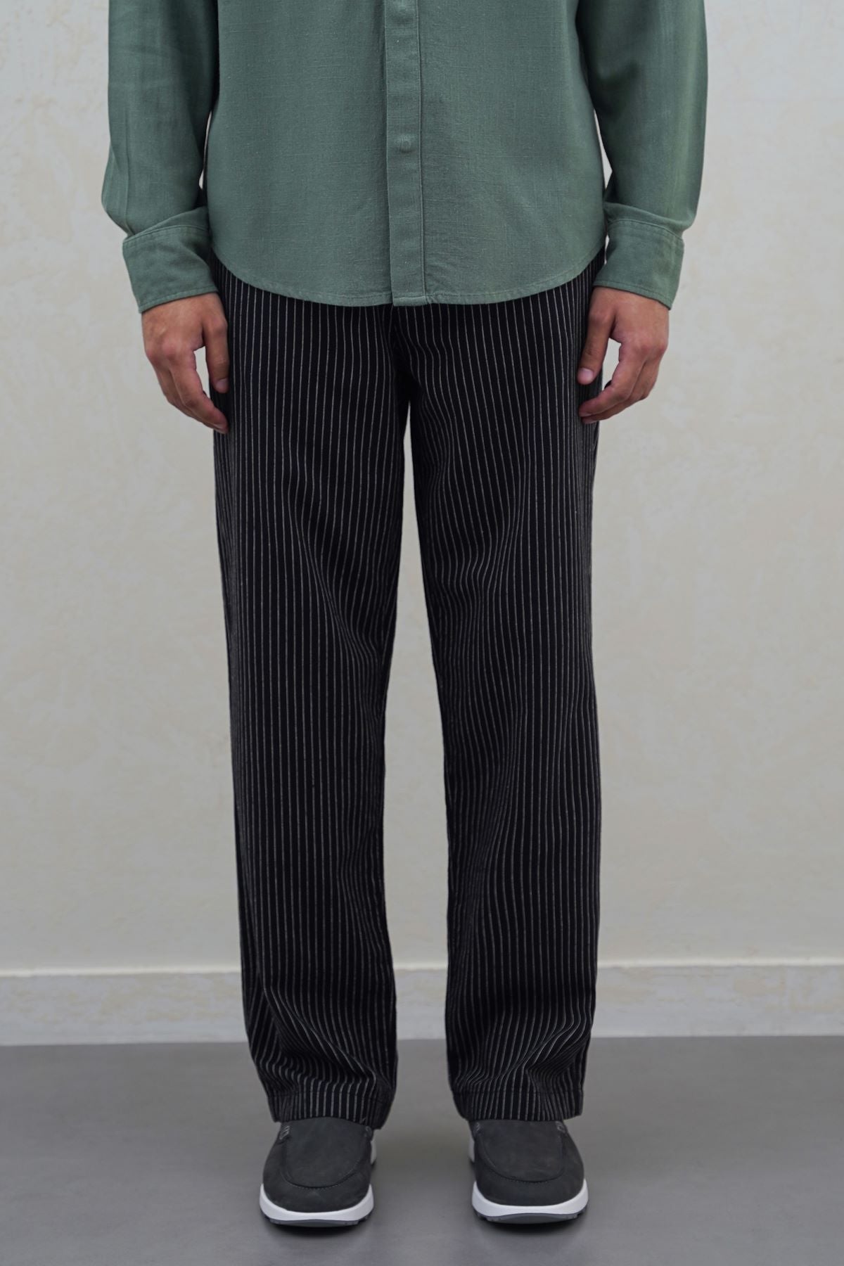 BLACK EASY PINSTRIPE TROUSERS