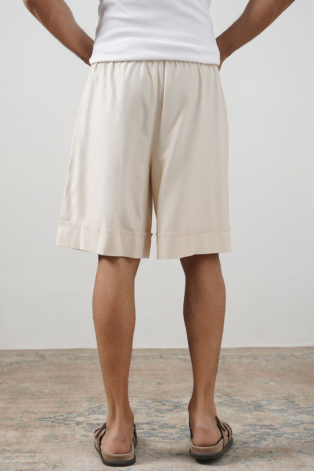 BEIGE LINEN BLEND SHORTS