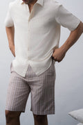 BEIGE STRIPED SHORTS WITH LINEN