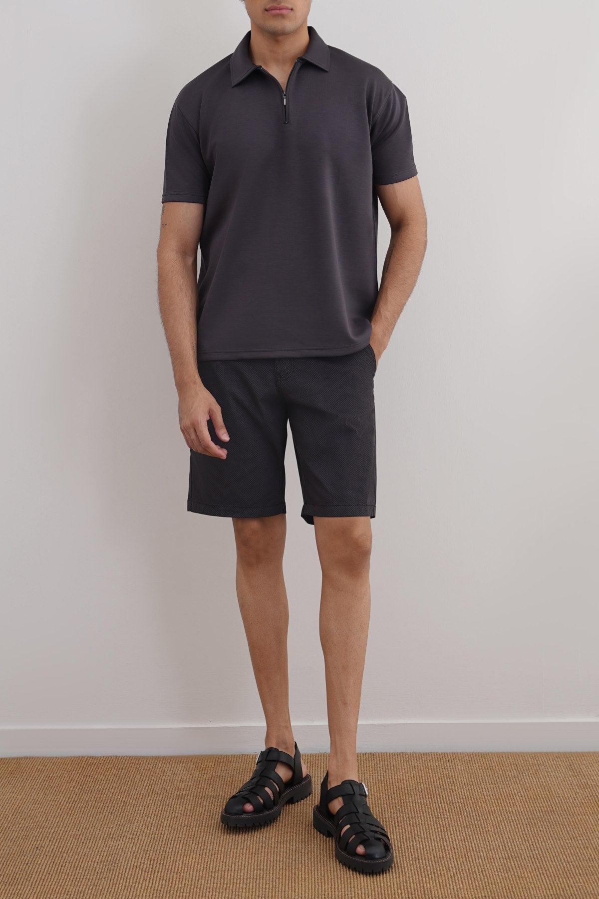 BLACK PRINTED CHINO SHORTS