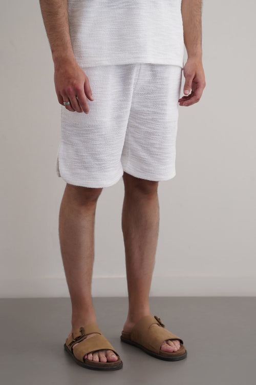 WHITE BOUCLE-KNIT SHORTS