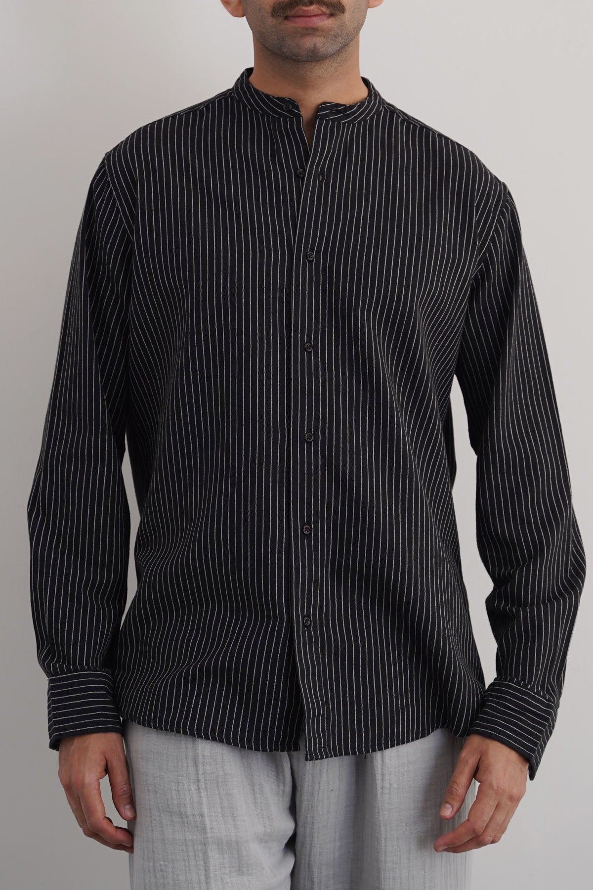 BLACK MANDARIN COLLAR SHIRT