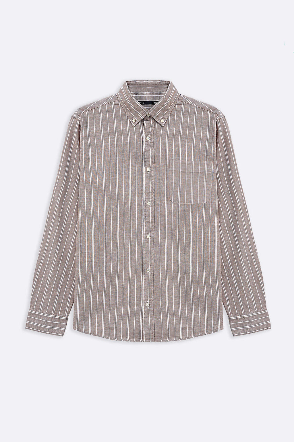 BEIGE LINEN-BLEND STRIPED SHIRT