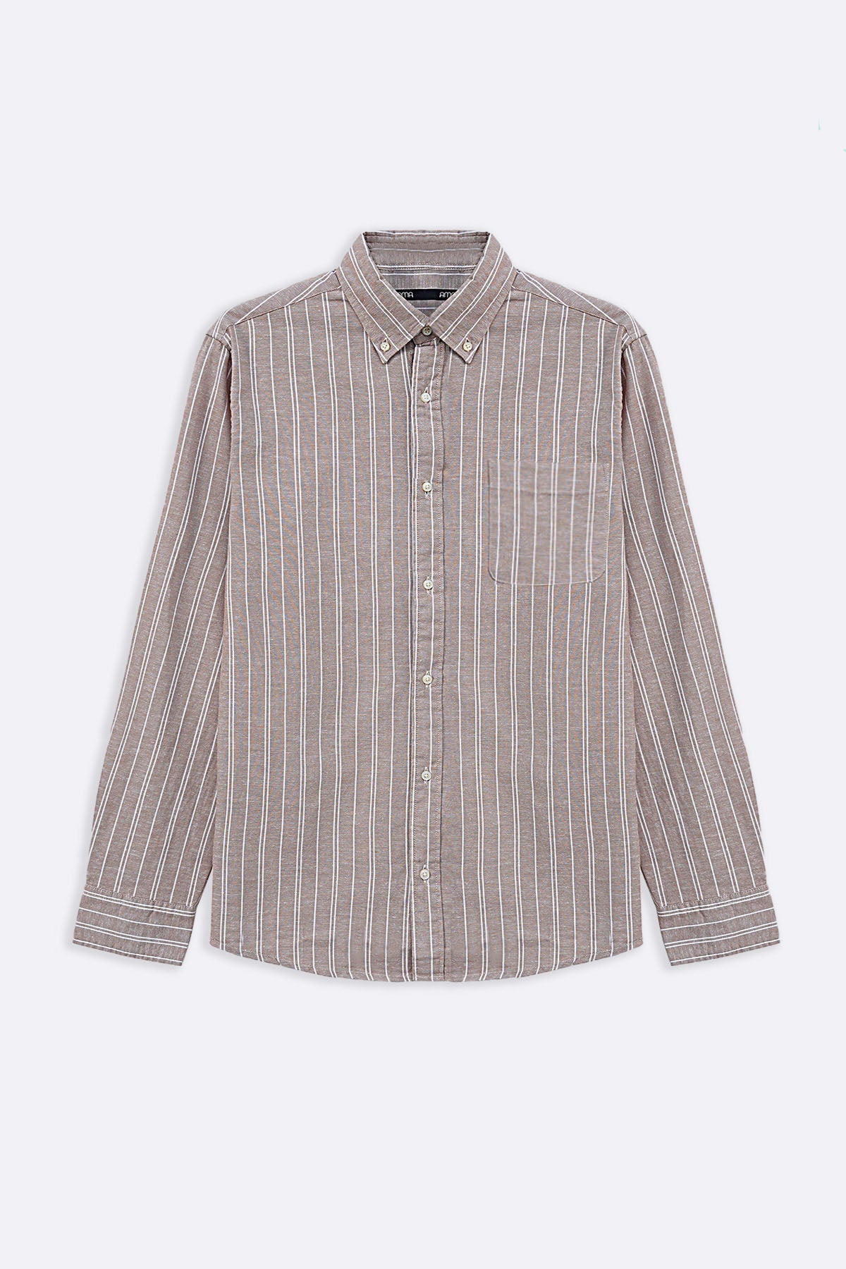 BEIGE LINEN-BLEND STRIPED SHIRT