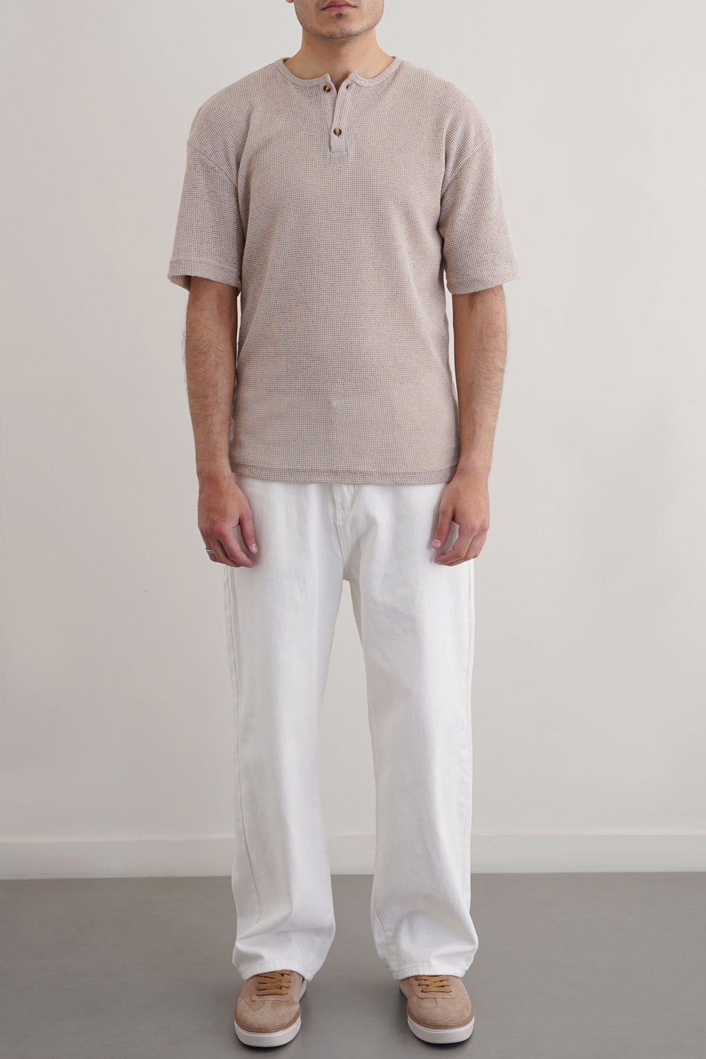 BEIGE JACQUARD HENLEY
