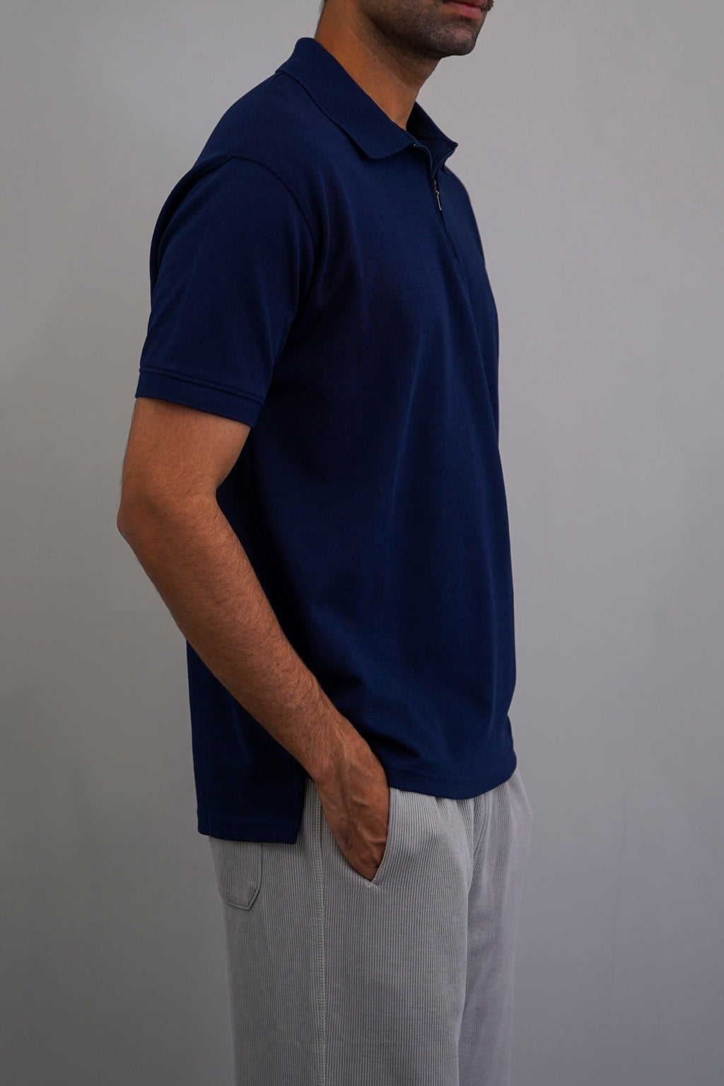 MID BLUE QUARTER ZIP POLO