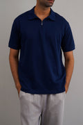 MID BLUE QUARTER ZIP POLO