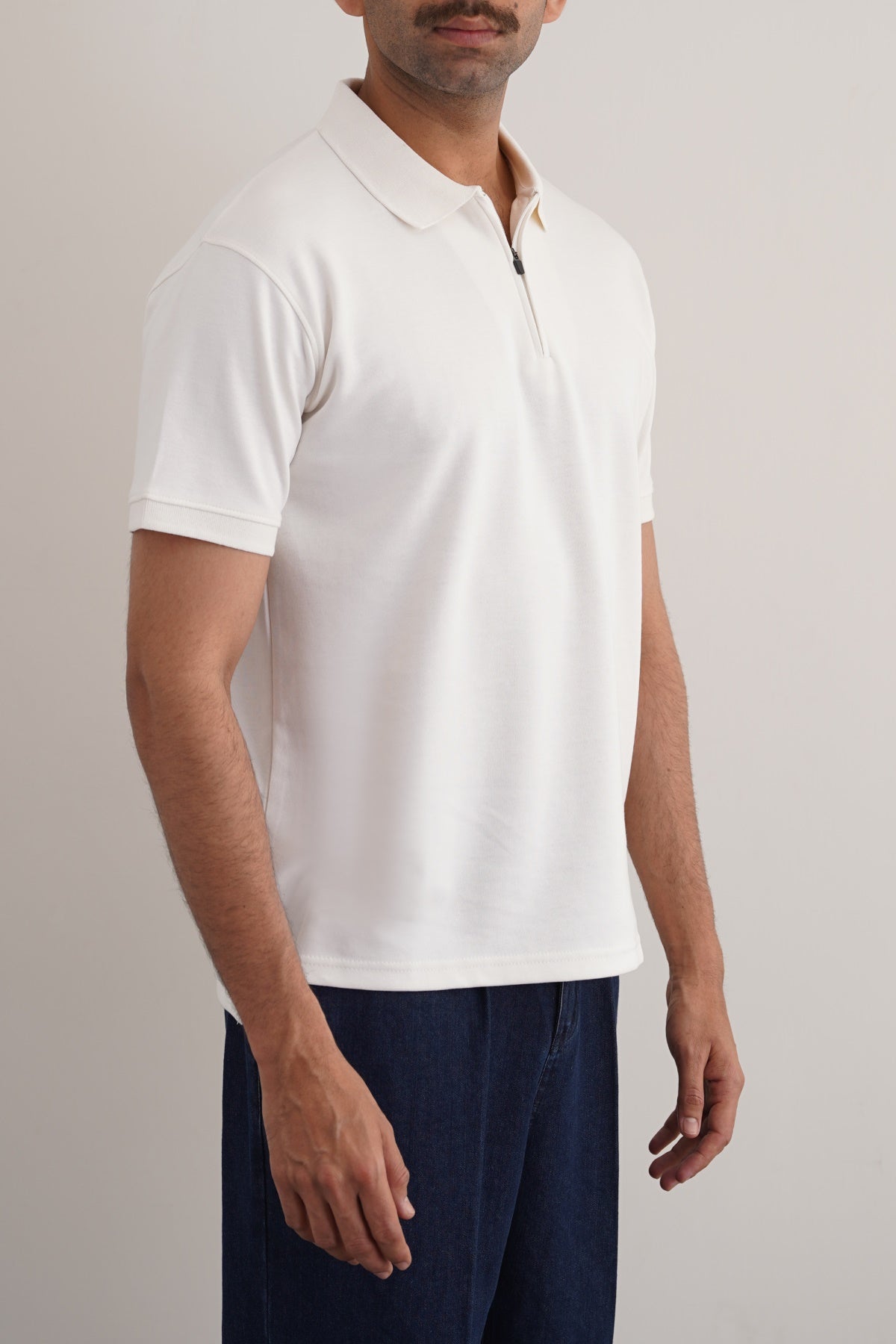 OFF WHITE QUARTER ZIP POLO