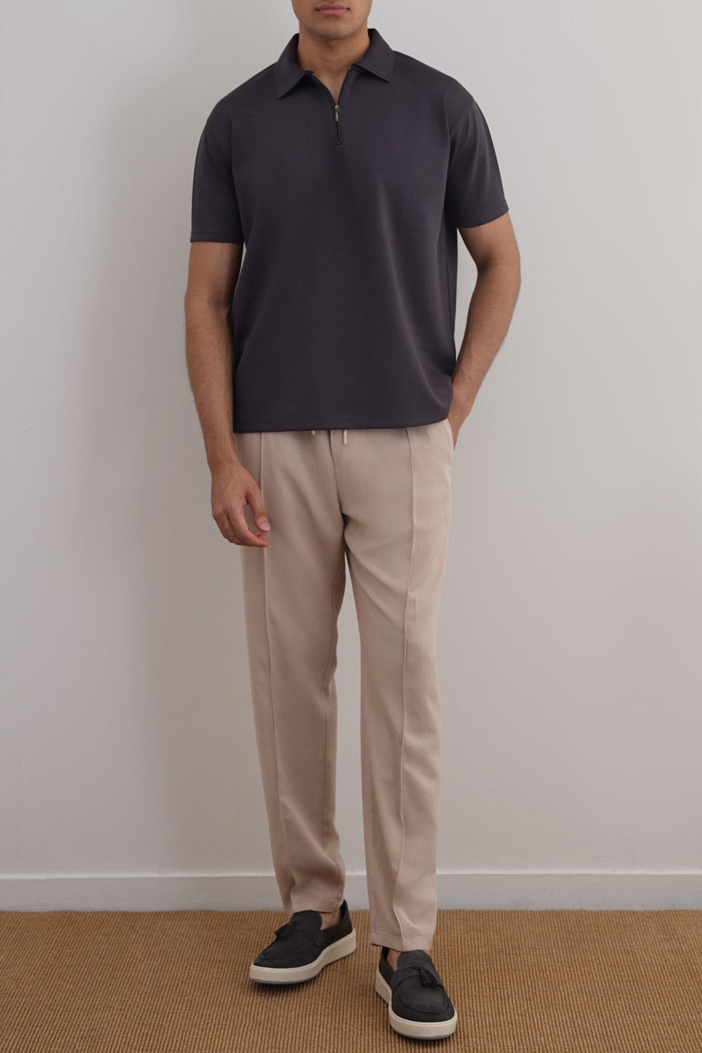 CHARCOAL ZIPPER POLO