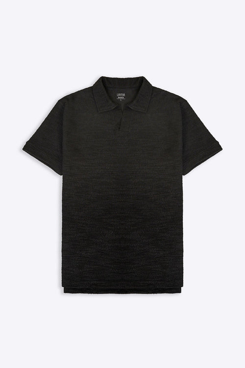 BLACK BOUCLE-KNIT POLO