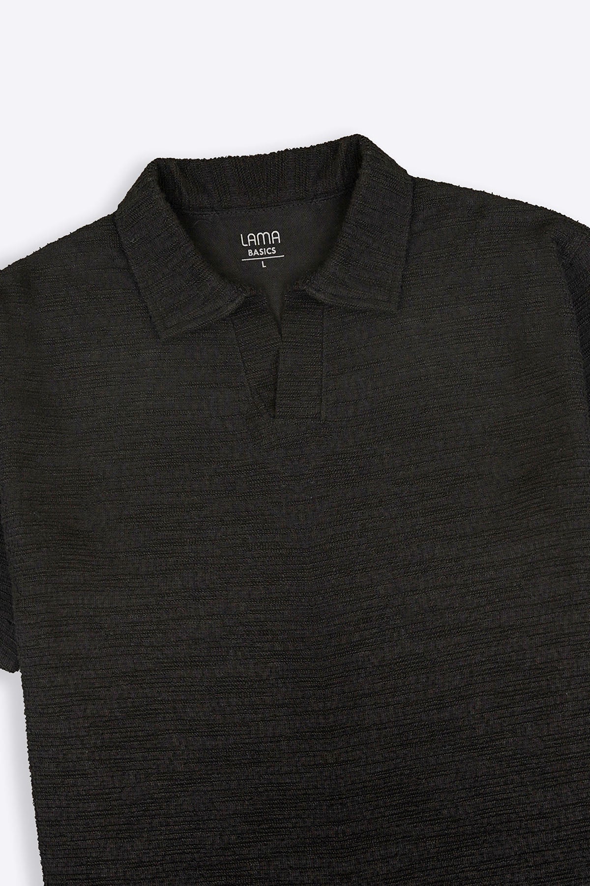 BLACK BOUCLE-KNIT POLO