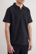 BLACK BOUCLE-KNIT POLO