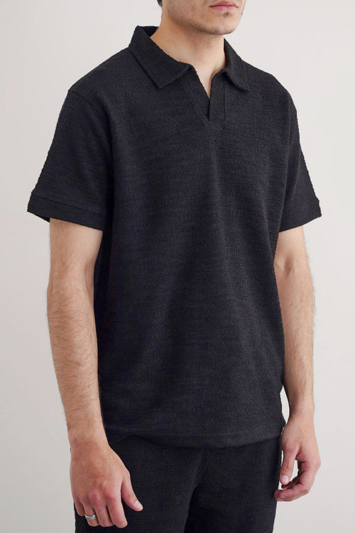 BLACK BOUCLE-KNIT POLO