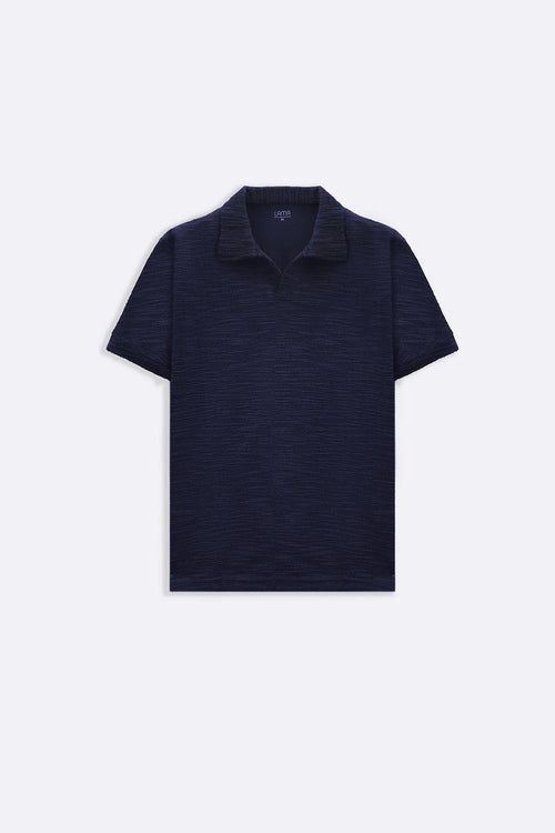 NAVY BOUCLE-KNIT POLO