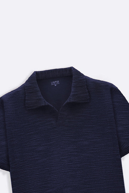 NAVY BOUCLE-KNIT POLO