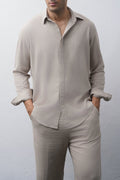BEIGE SHIRT WITH HIDDEN PLACKET