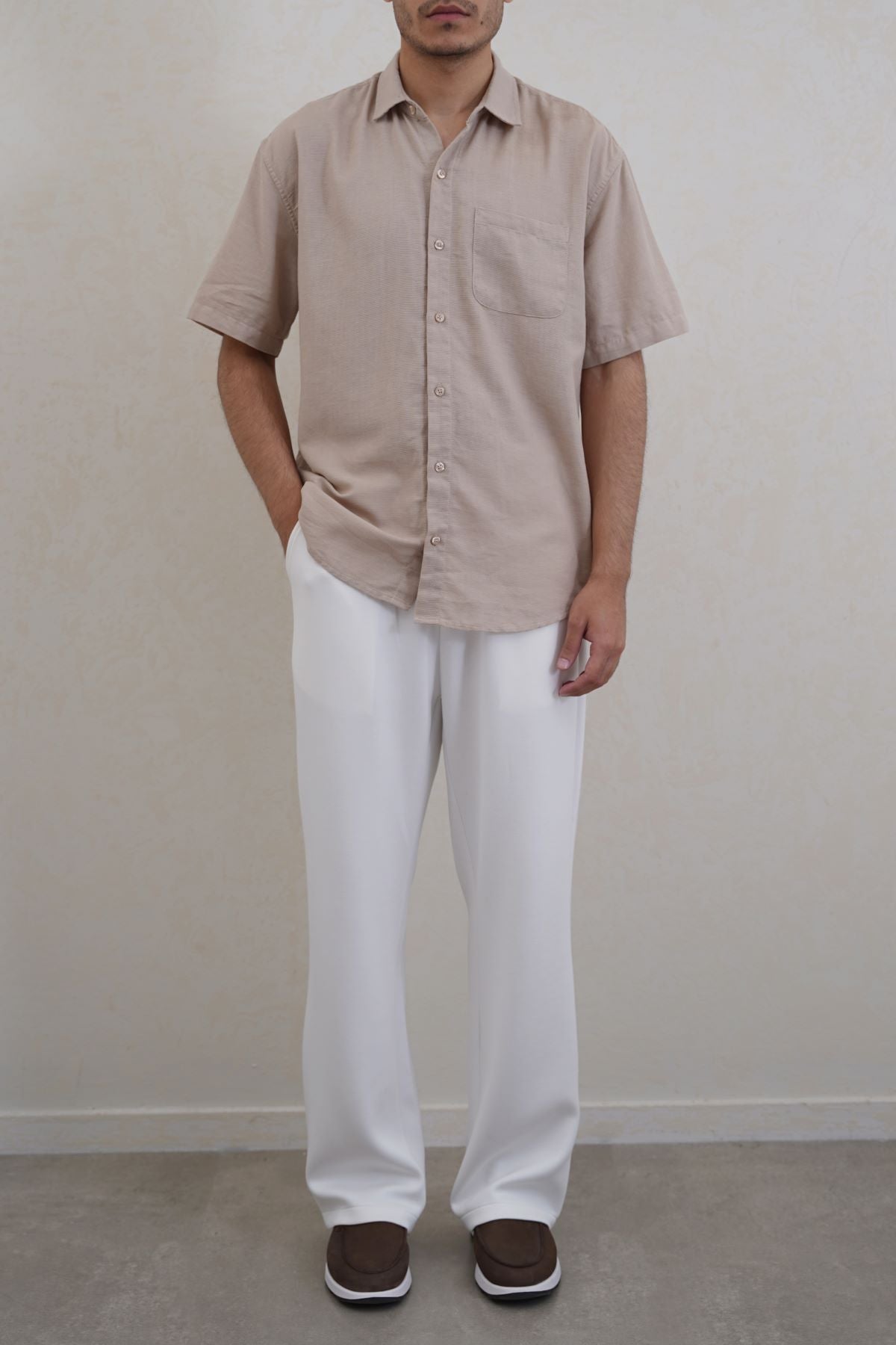 BEIGE RELAXED DOBBY SHIRT