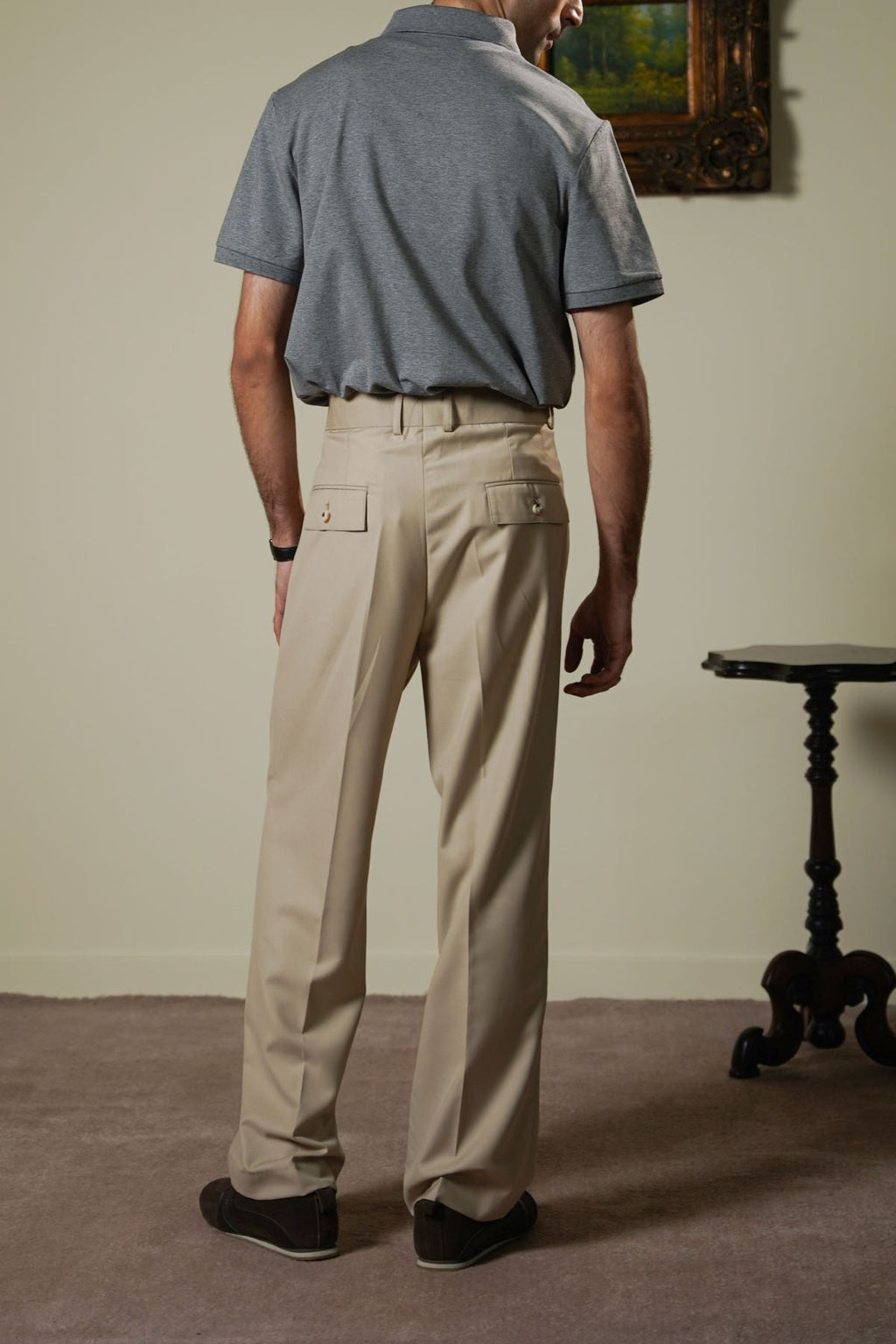 BEIGE PLEATED TAILORED PANTS