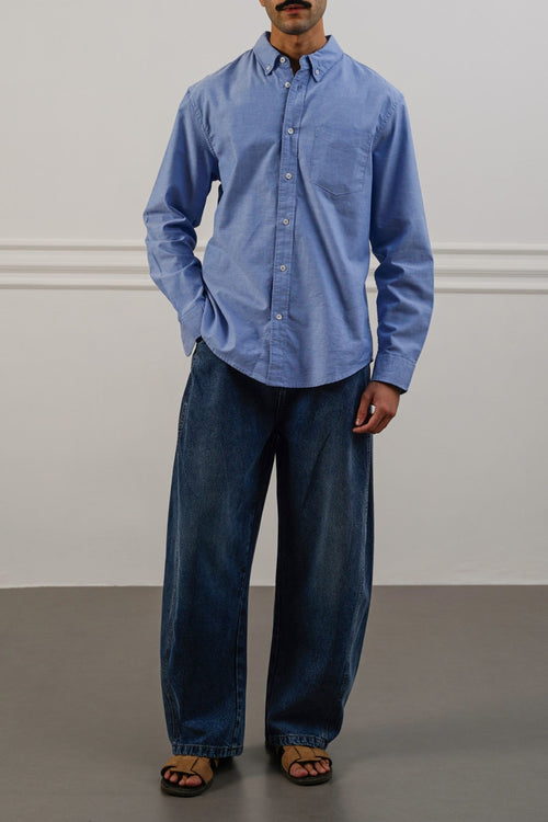 MID BLUE BARREL JEANS