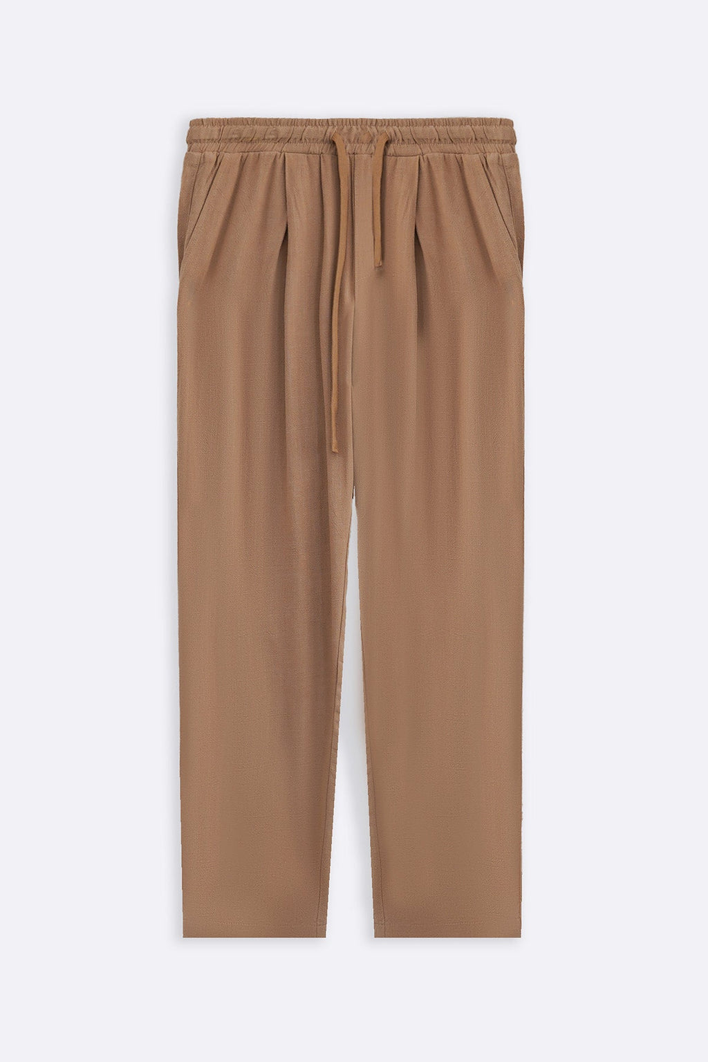 KHAKI FLOWY BLENDED LINEN TROUSERS