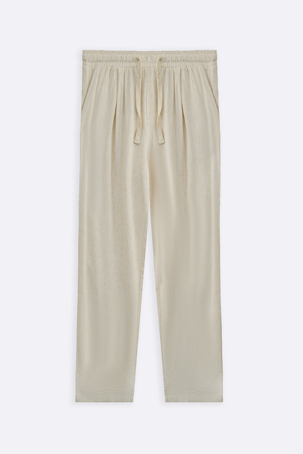 OFF WHITE FLOWY BLENDED LINEN TROUSERS
