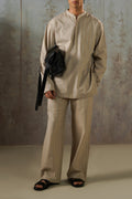 BEIGE EMBROIDERED STRAIGHT PANTS