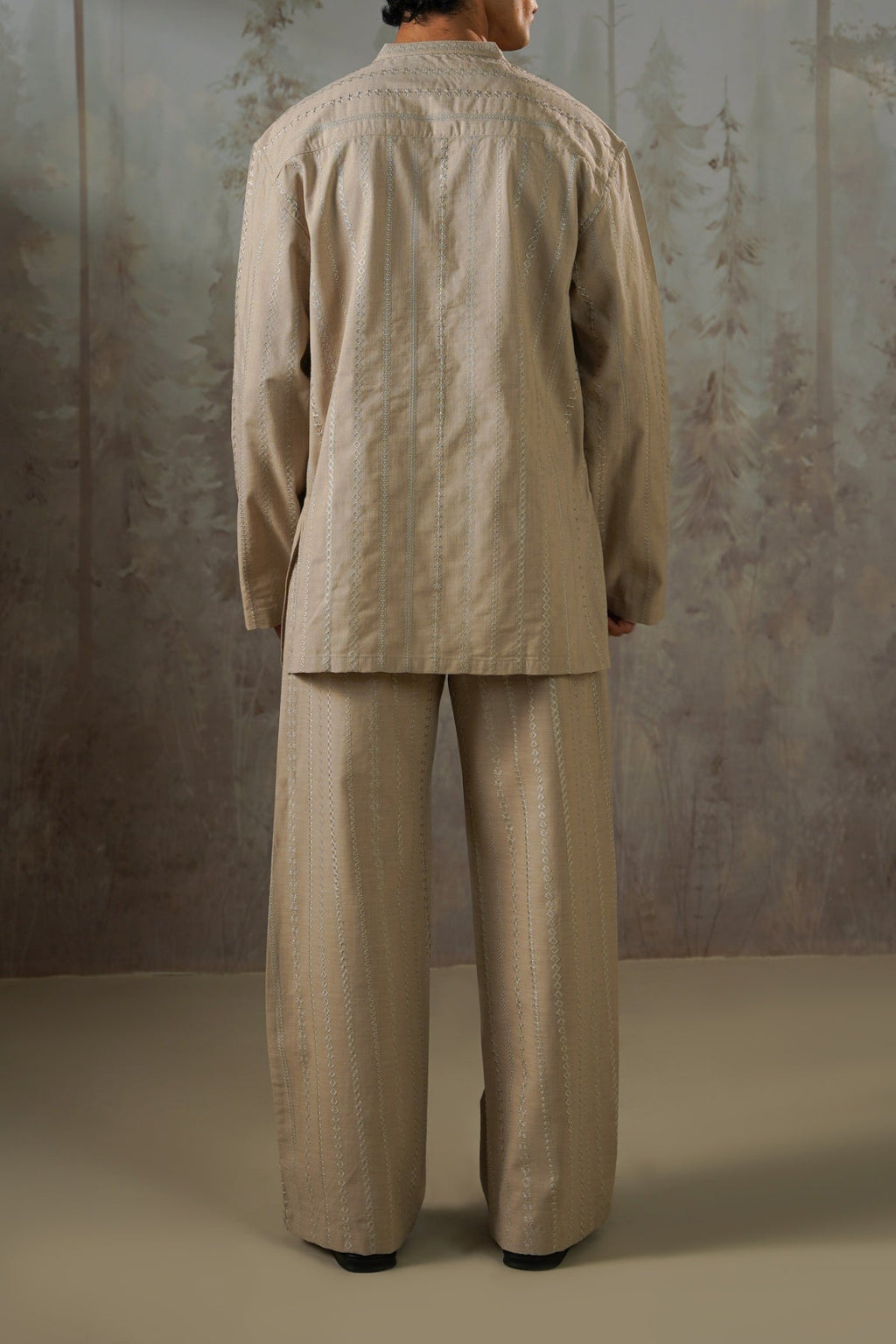 BEIGE EMBROIDERED STRAIGHT PANTS