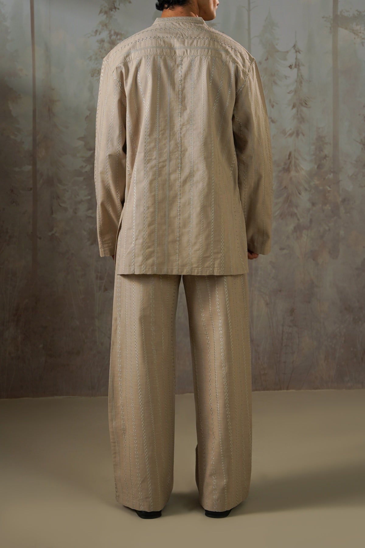 BEIGE EMBROIDERED STRAIGHT PANTS
