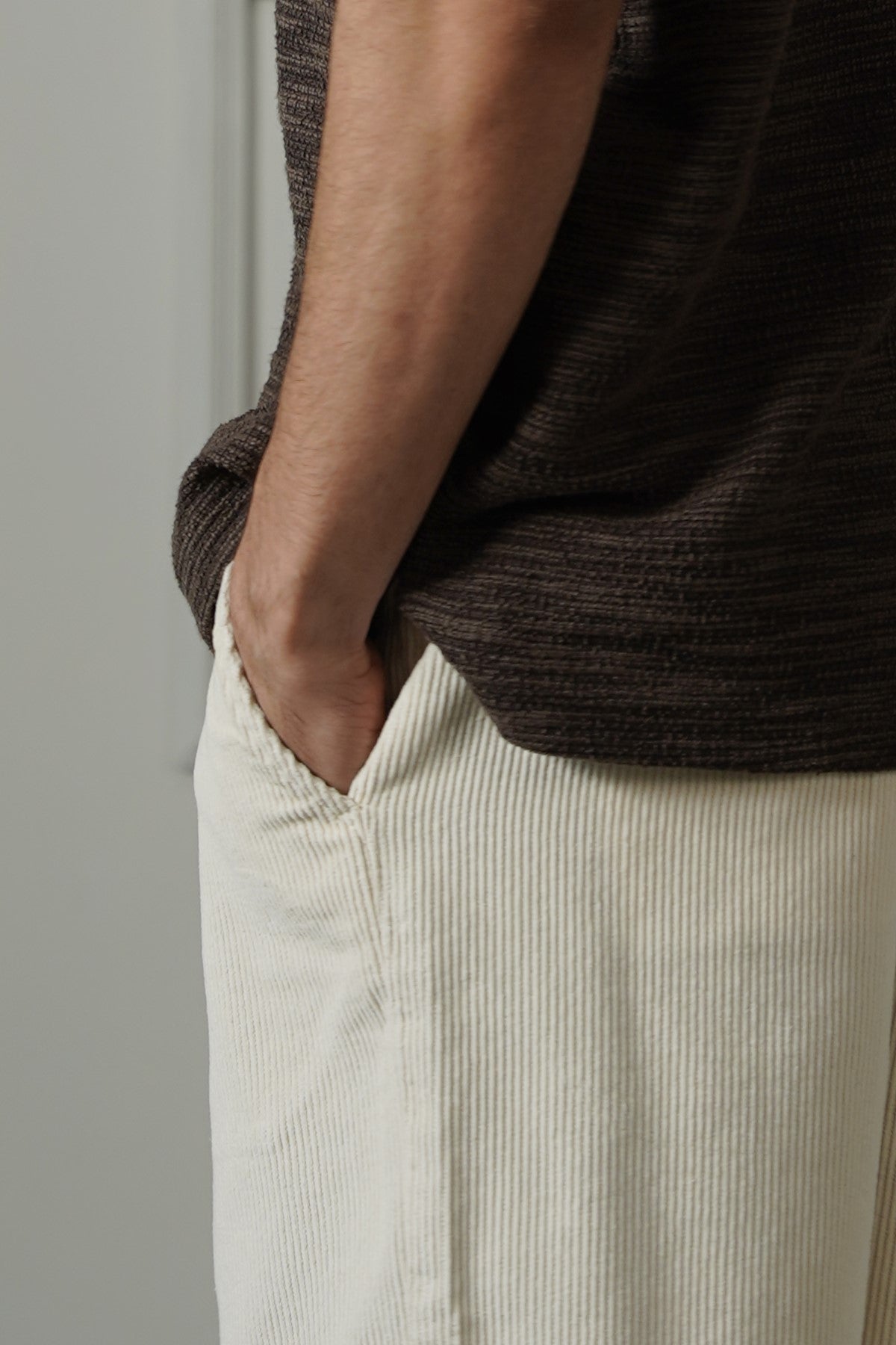 CREAM CORDUROY COTTON SHORTS