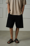 BLACK SOFT WIDE-LEG SHORTS