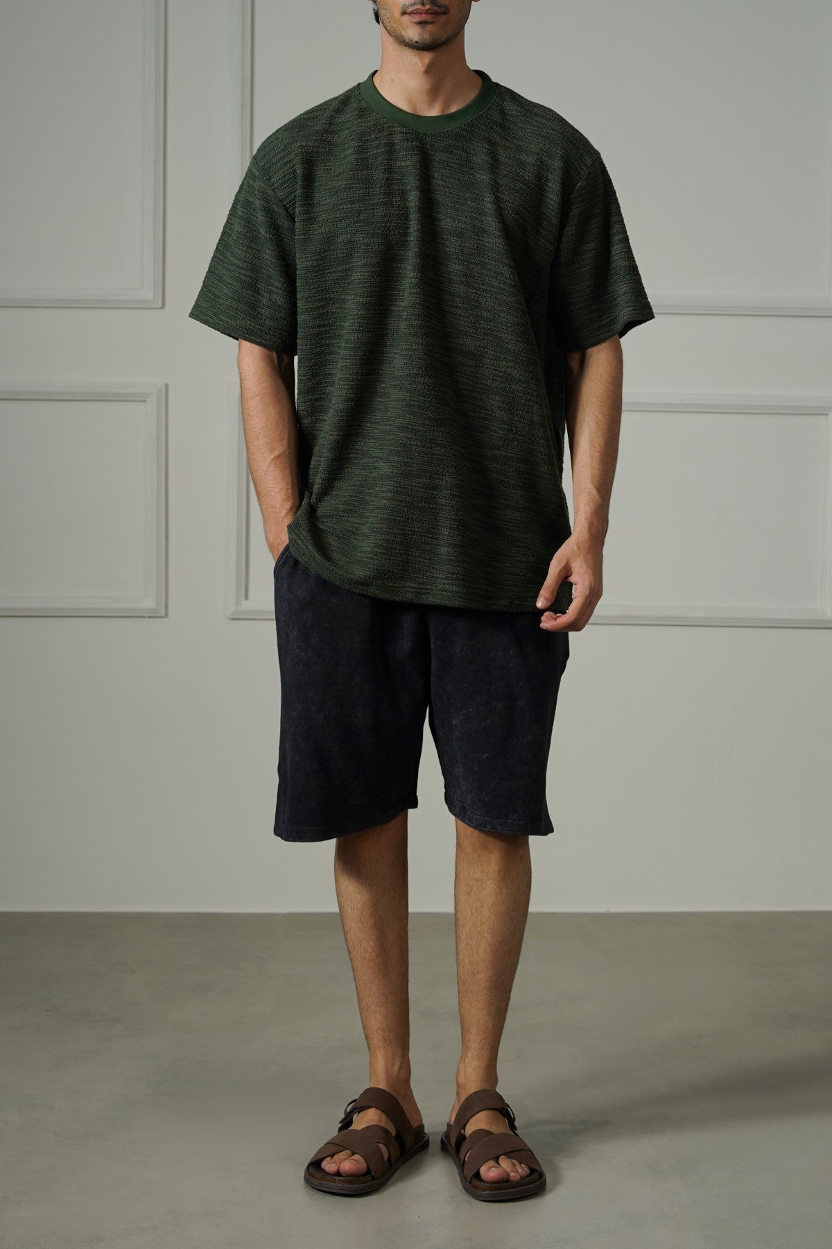 CHARCOAL WASHED EFFECT KNITTED SHORTS