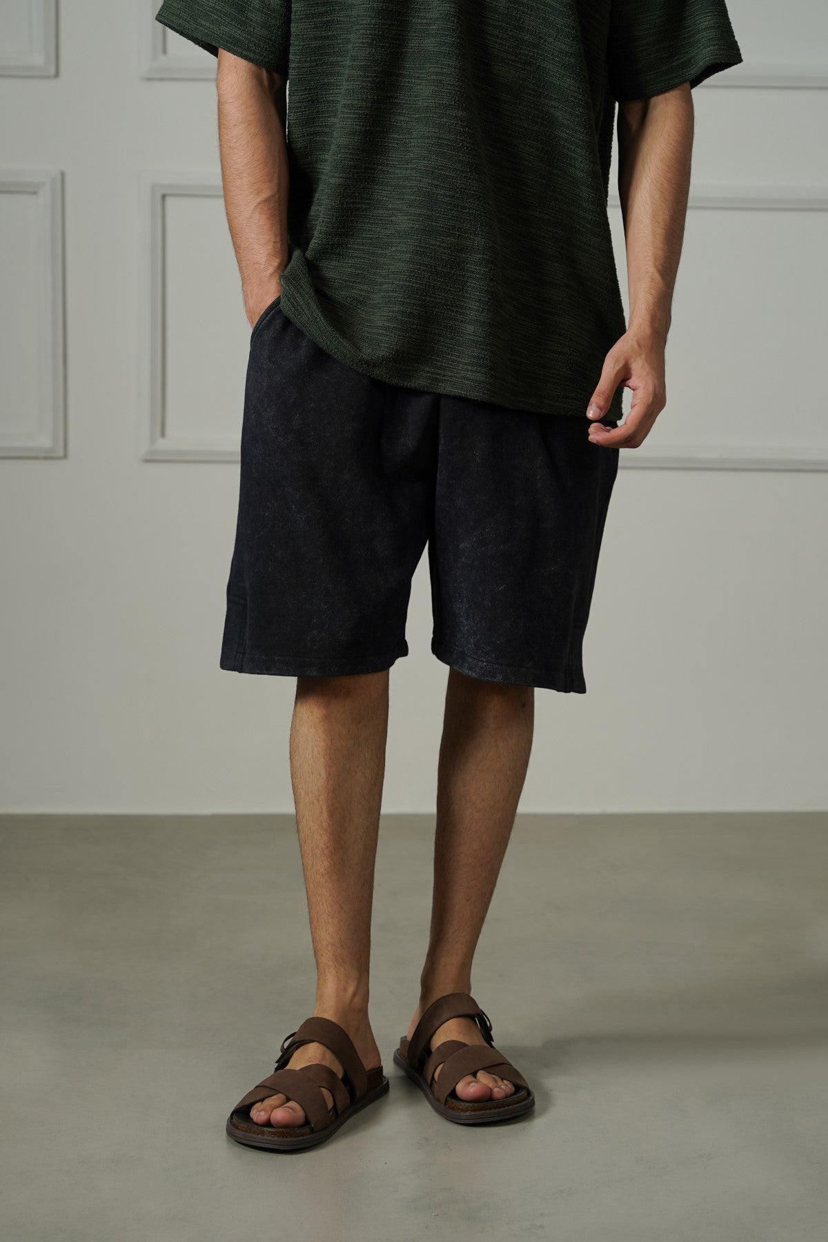 CHARCOAL WASHED EFFECT KNITTED SHORTS