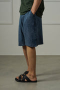NAVY WASHED EFFECT KNITTED SHORTS