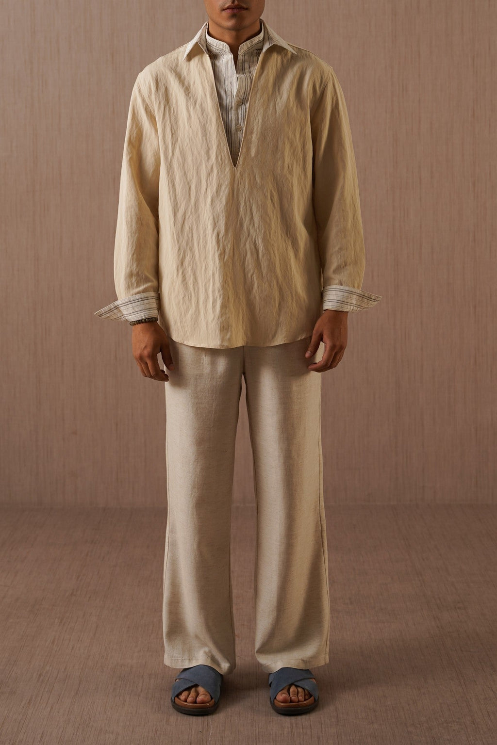 OAT WHITE MELANGE ESSENTIAL FIT TROUSERS