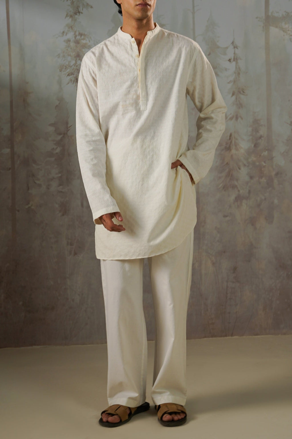 OFF WHITE TEXTURED GEOMETRIC COTTON PANTS