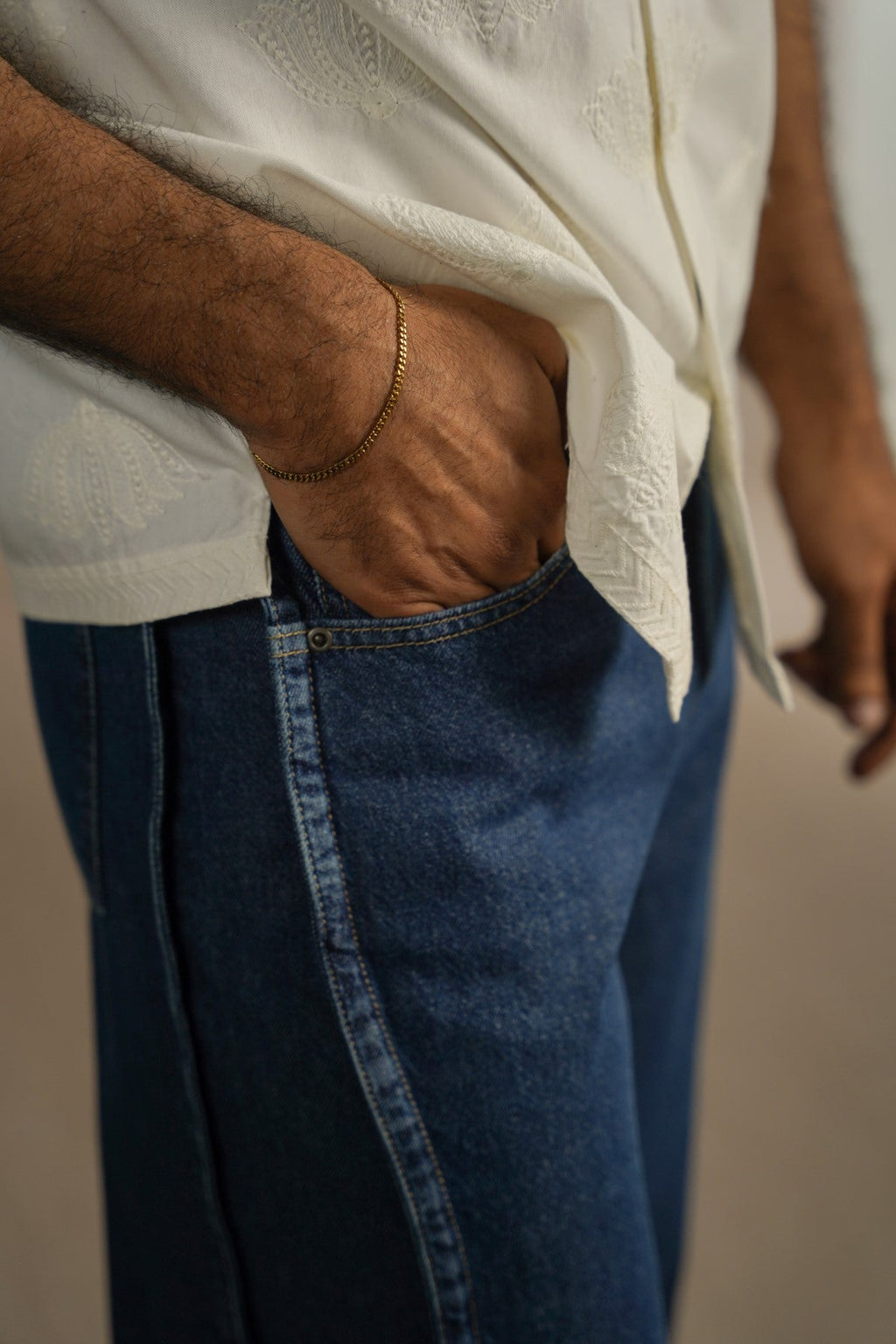 MID BLUE WIDE COTTON JEANS