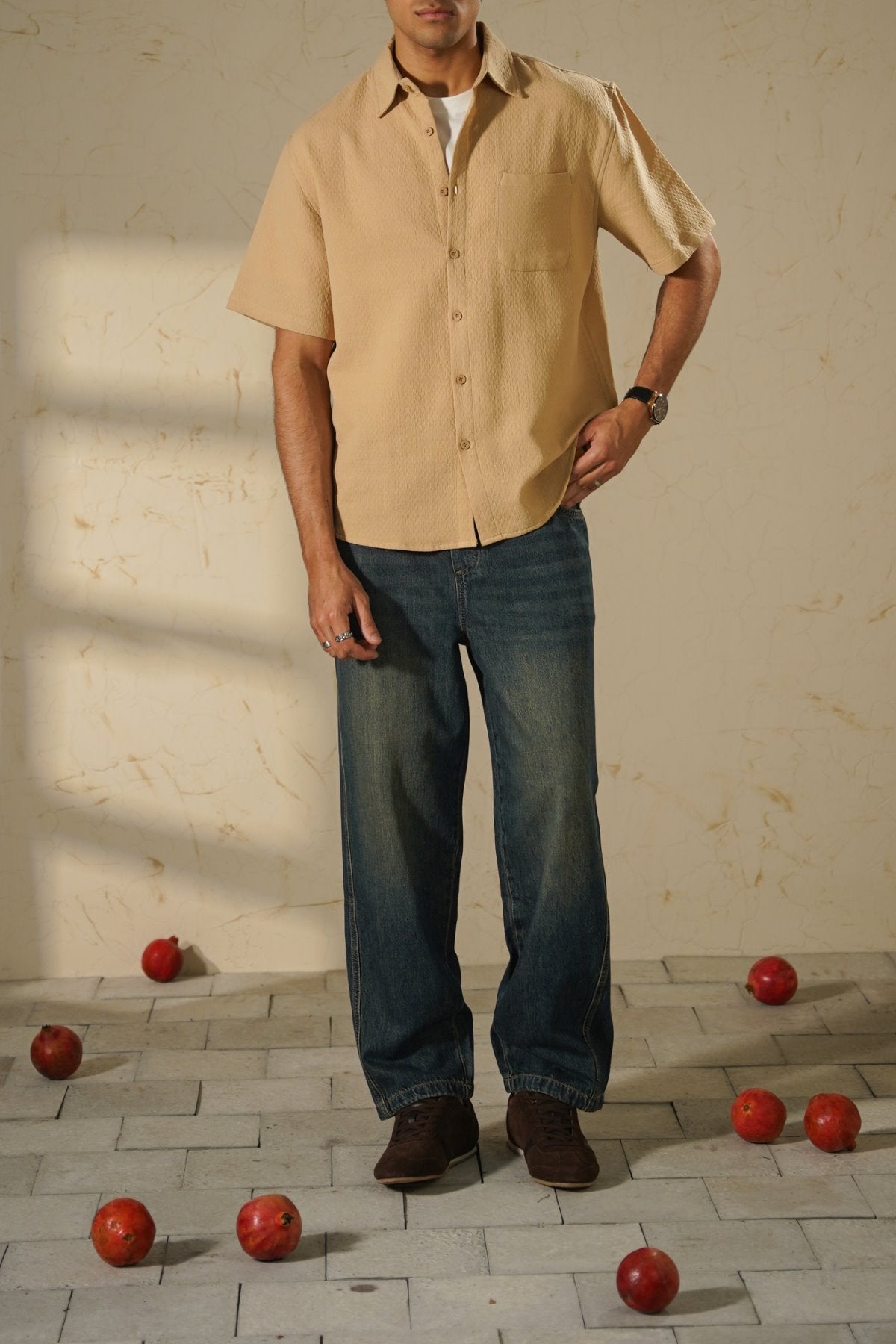 BEIGE ESSENTIAL JACQUARD SHIRT