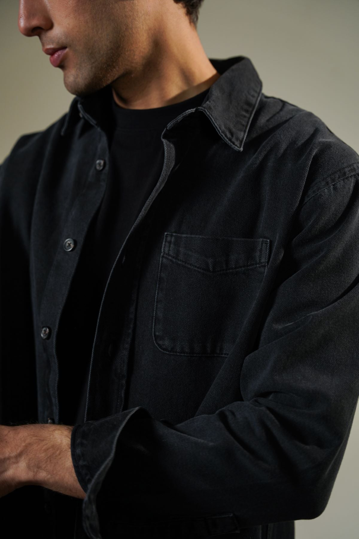 BLACK WASHED BLACK DENIM SHIRT